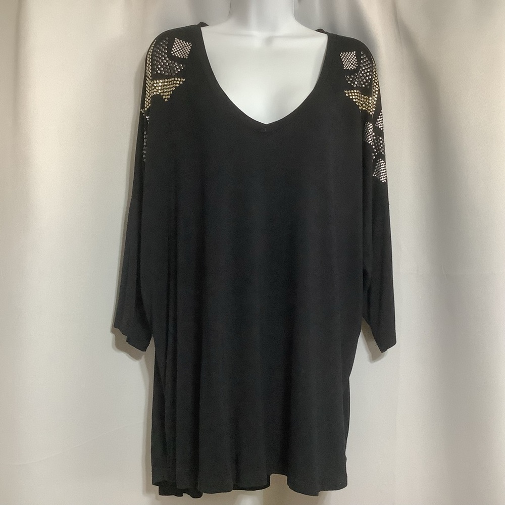 Dex Tunic Women’s Size 1X Loose Fit Sequins Stretchy Black